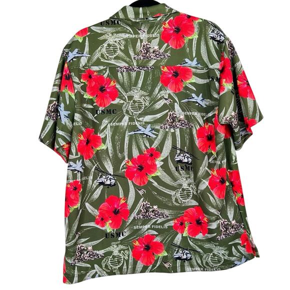 AE SPORT Marines Semper FI Hawaiian Shirt Green Red Men’s Medium NEW - Picture 2 of 12
